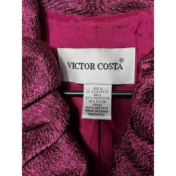 Victor Costa Pink Ruffle Blouse Size 4 Textured Metallic Button-Up Top - Picture 3 of 8